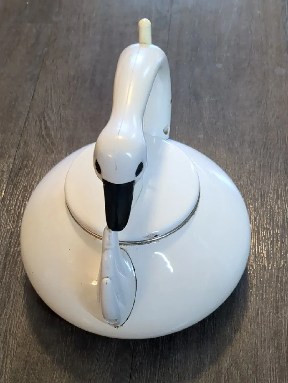 Vintage 90s Swan Whistling Tea Kettle M. Kamenstein White Enamel Teapot